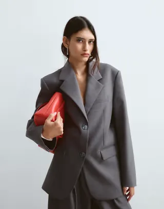 ARRANGE premium oversized wool blazer with contrast striped lining in gray