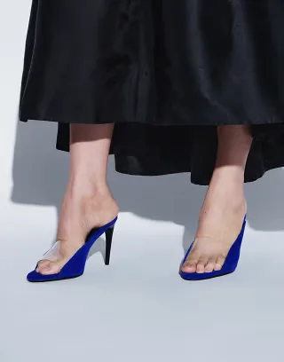 ASOS DESIGN Nirvana high heeled mules in cobalt velvet