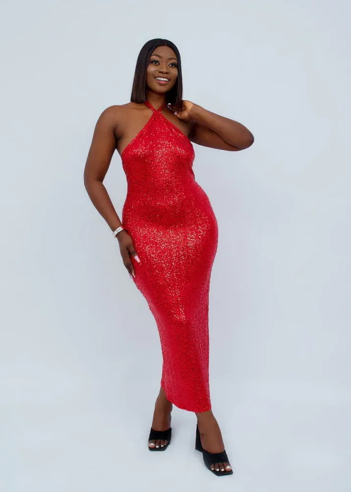 HALTERNECK SEQUIN MAXI DRESS