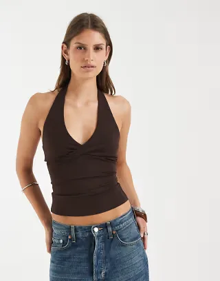 Supré Sleek Tonya halter top in glaze brown