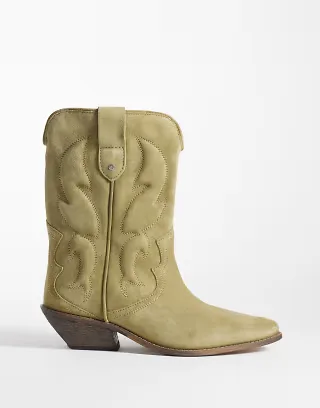 Bronx Chel-sey western ankle boots in olive stone washed suede