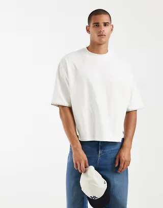 ASOS DESIGN heavyweight boxy oversized t-shirt with contrast stitching in cream