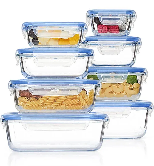 Vtopmart 8 Pack Glass Meal Prep Containers with Leak Proof Locking Lids, Airtight Food Storage Containers for Microwave,