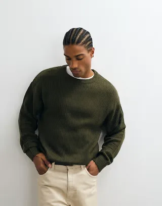 JJ Rebel crew neck structured sweater in dark green