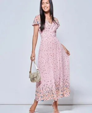 Jolie Moi Women's Mirrored Floral Print Mesh Maxi Dress