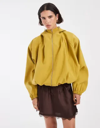 ASOS DESIGN hooded zip up sporty modal bomber jacket in tobacco