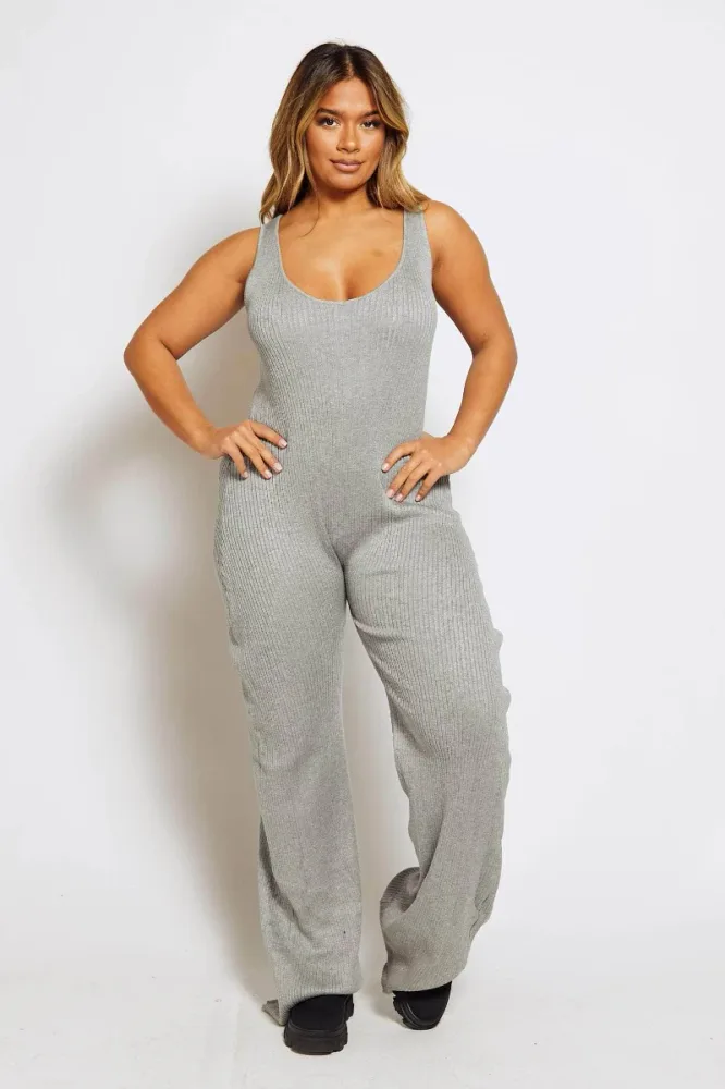 RIBBED SLEEVELESS WIDE LEG JUMPSUIT