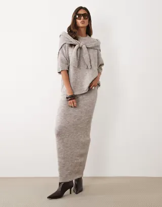 ASOS DESIGN wool blend midaxi skirt in mushroom - part of a set