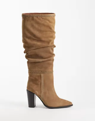 Bronx New-Americana slouchy heeled knee boots in dark natural suede