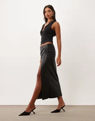 ASOS DESIGN PU wrap over pencil skirt in black
