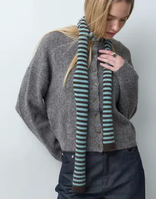 Accessorize knit skinny scarf in brown & turquoise stripes