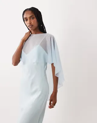 ASOS DESIGN cape layer satin maxi dress in pale blue