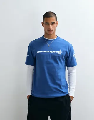ASOS DESIGN relaxed drop shoulder T-shirt with text graphic in navy