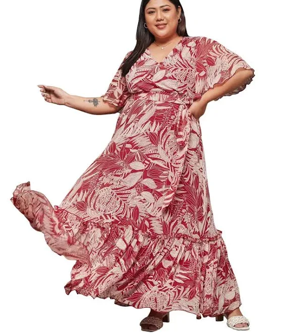 Miss Chase Women's Floral V-Neck Chiffon Dress