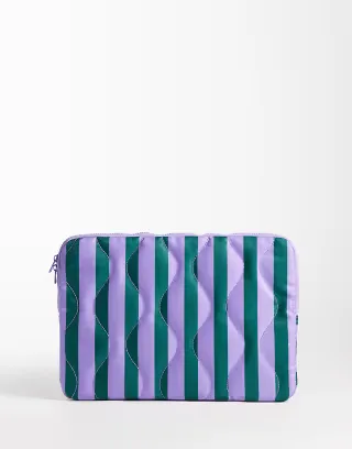 ASOS DESIGN zip around laptop case in green and purple stripes