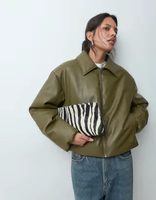 JJXX faux leather bomber jacket in khaki