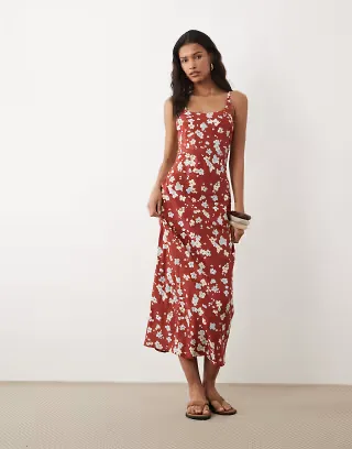 ASOS DESIGN scoop neck maxi column dress in rust floral print