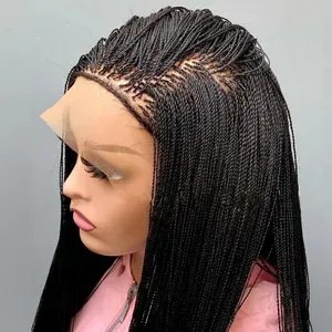 Micro Twist Braided Lace Wig - 28in Glueless HD Lace Front Synthetic Braids - Color 1B Black Wigs for Black Women