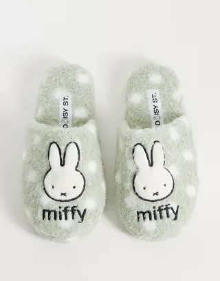 Daisy Street x Miffy cozy slippers with miffy graphic in sage