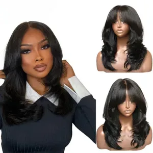 Real HD Lace Glueless Layered Cut Straight Human Hair Wig With Curtain Bangs 13x4 13x6 HD Frontal Wig Wear And Go Gluele