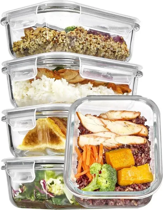 Vtopmart 5Pack 22oz Glass Meal Prep Glass Storage Food Container Sets with Snap Airtight Lids