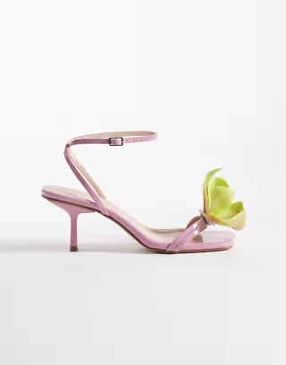 Public Desire kitten heel sandals with 3D flower in pink