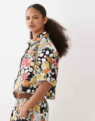 ASOS DESIGN denim boxy shirt in print - part of a set