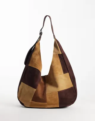 ASOS DESIGN suede patchwork tote in brown