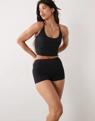 4505 Hourglass Icon soft touch high waist 3 inch booty shorts in black