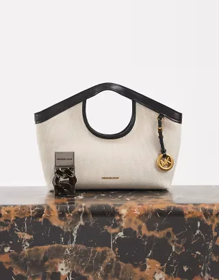 Michael Kors haddie small canvas tote bag in cream and black