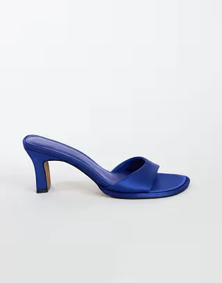 Topshop Ari mule mid heeled sandal in cobalt satin