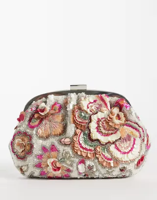 Accessorize floral pillow clutch in silver