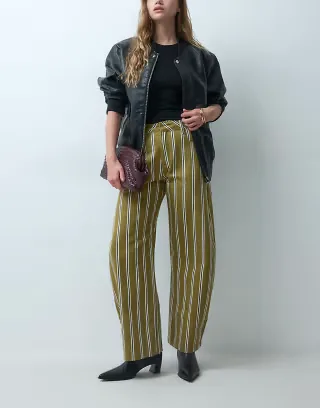 ASOS DESIGN printed barrel leg trouser in neutral stripe