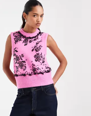 ASOS DESIGN embellished knit tank in bright pink