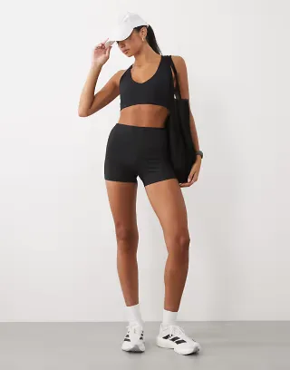 4505 micro rib 3" high waist legging shorts in black