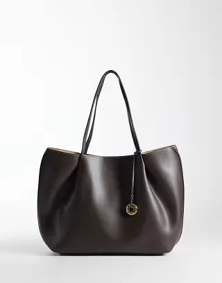 Mango faux leather slouch tote bag in brown
