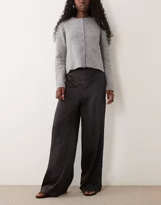 VILA wide leg satin pants in black - part of a set