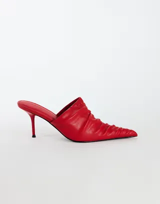 Topshop Ansel ruched pointed mid heel court shoe in red