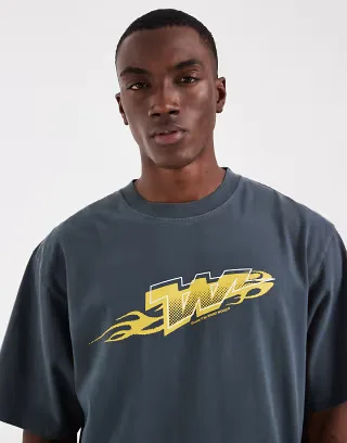 Double A By Wood Wood 100% cotton Liam t-shirt with front print A logo in washed black