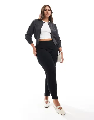 ASOS DESIGN Curve heavyweight ribbed leggings with deep waistband in black