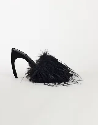 Topshop Winter faux fur peep heeled sandal in black