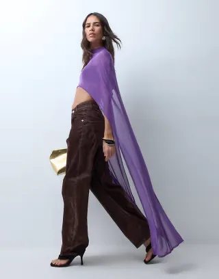 ASOS DESIGN mesh floor length mesh cape top in purple