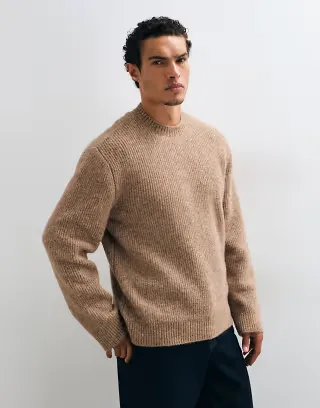 Reclaimed Vintage knitted sweater with wool in stone