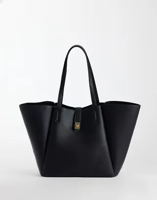 ASOS DESIGN winged tote bag with lock detail in black