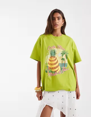 ASOS DESIGN oversized T-shirt with pineapple fruit graphic in olive