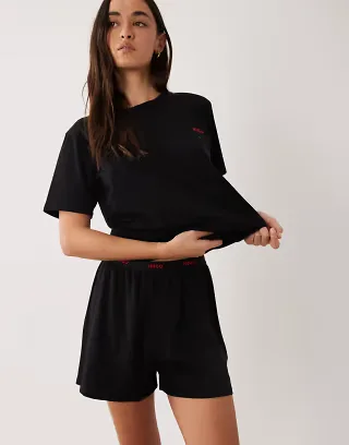 HUGO Bodywear loungewear shorts with logo waistband in black - part of a set