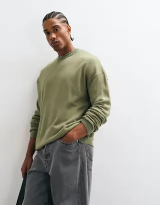 ASOS DESIGN oversized crew neck sweater in khaki rib