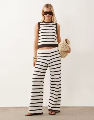 ASOS DESIGN crochet knit beach pants in brown stripes - part of a set