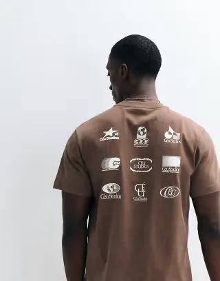 ASOS DESIGN regular T-shirt with street graphic in brown wash