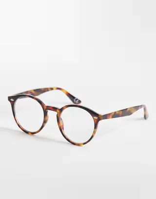 ASOS DESIGN round glasses in tort with blue light clear lens